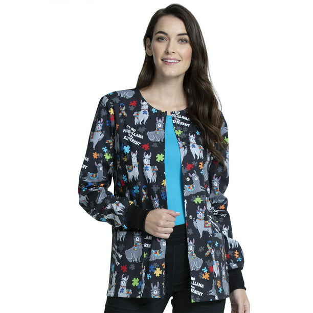 Details about   Cherokee Bring The Sparkle Snap Front Warm-Up Print Scrub Jacket 